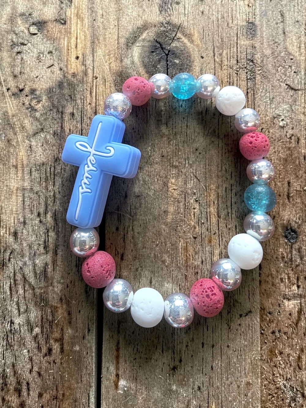 Handmade Styleandstone Patriotic Jesus Cross Stretch Bracelet